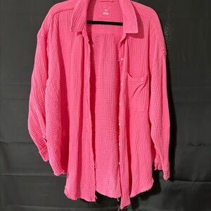 Aerie Bright Pink Casual Button Down Shirt
